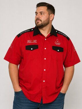 Mitsubishi Ralliart Motorsports Button-Up Shirt Men's XXL Red Racing Pit Crew